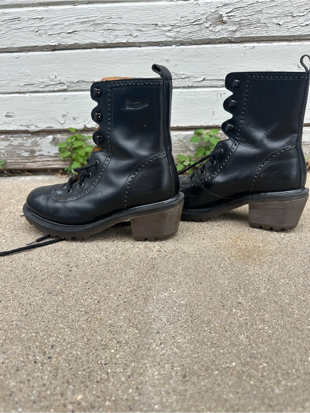 Dr. Martens Black Leather Lace-Up Ankle Boots with Block Heel